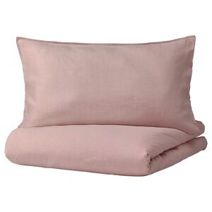 IKEA DYTAG Twin Light Pink Linen Duvet Cover & Pillowcase in Fabric Bag NWT